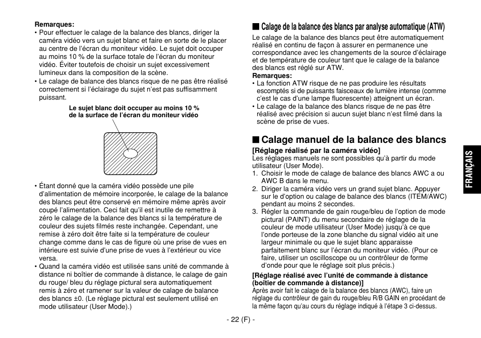 Calage manuel de la balance des blancs | Panasonic AW-E860L User Manual | Page 139 / 292