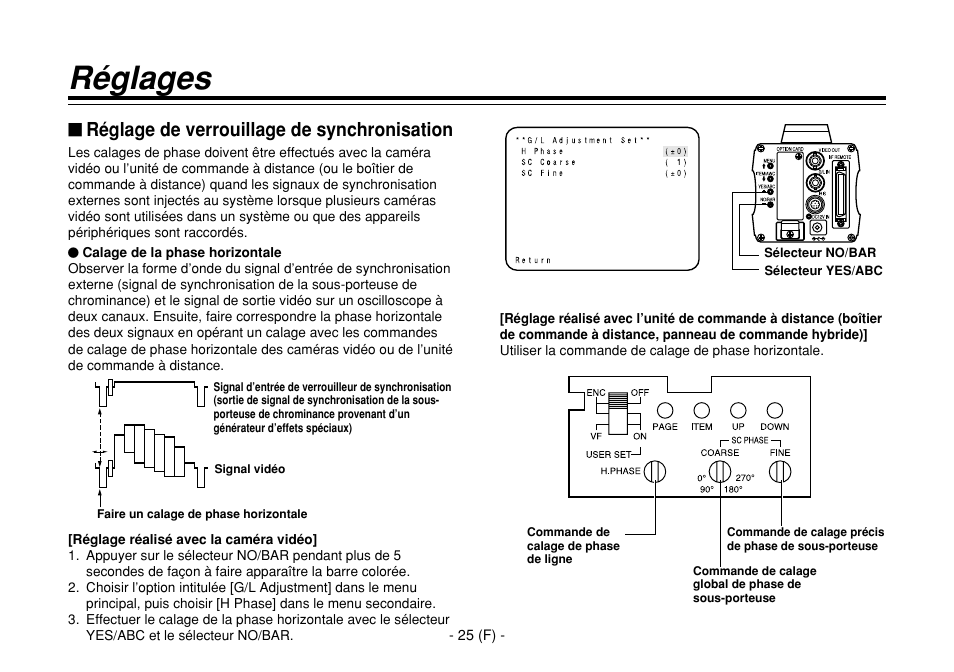 Réglages, Réglage de verrouillage de synchronisation | Panasonic AW-E860L User Manual | Page 142 / 292