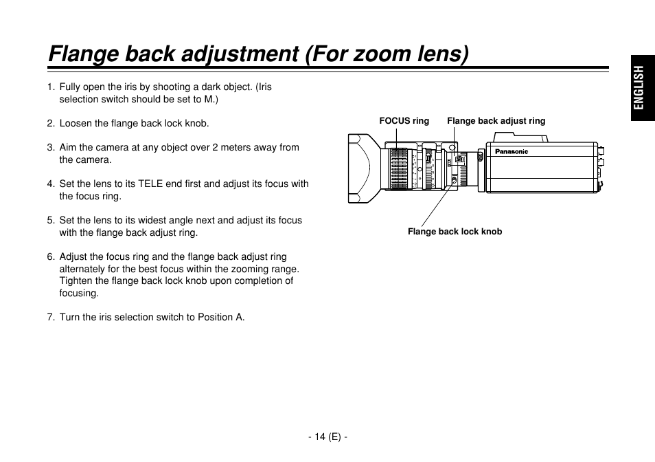 Flange back adjustment (for zoom lens) | Panasonic AW-E860L User Manual | Page 15 / 292