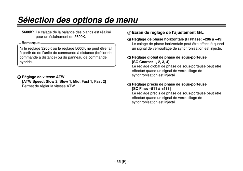 Sélection des options de menu | Panasonic AW-E860L User Manual | Page 152 / 292