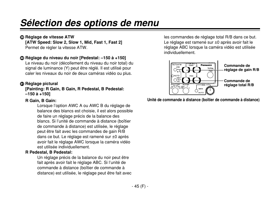 Sélection des options de menu | Panasonic AW-E860L User Manual | Page 162 / 292