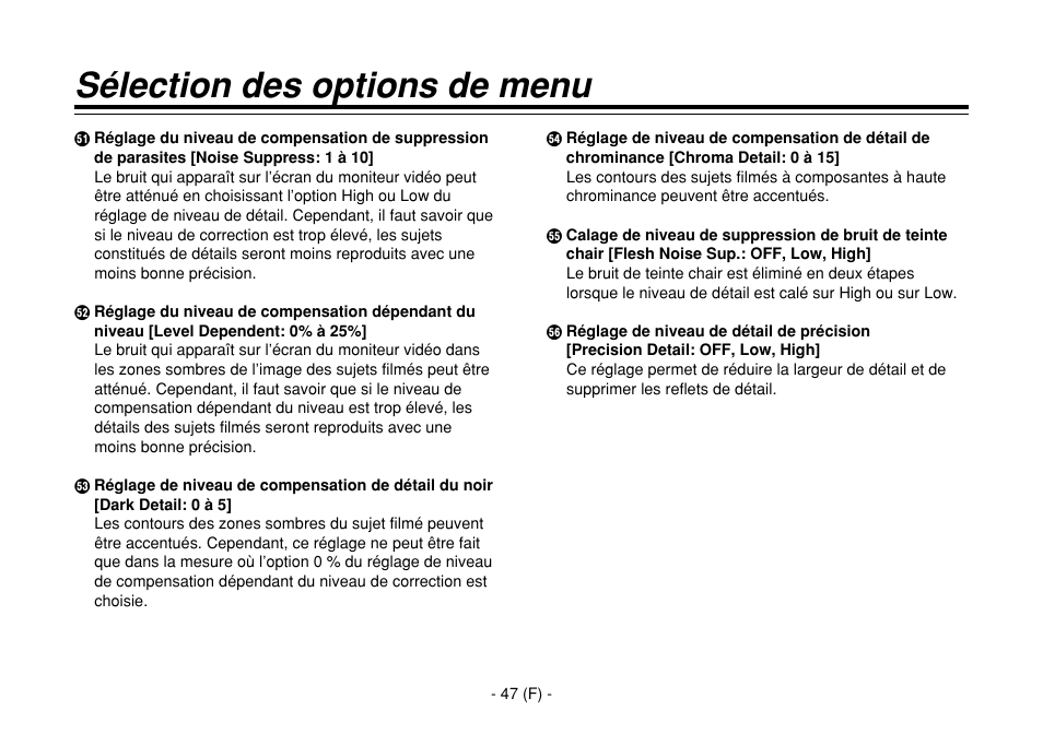 Sélection des options de menu | Panasonic AW-E860L User Manual | Page 164 / 292