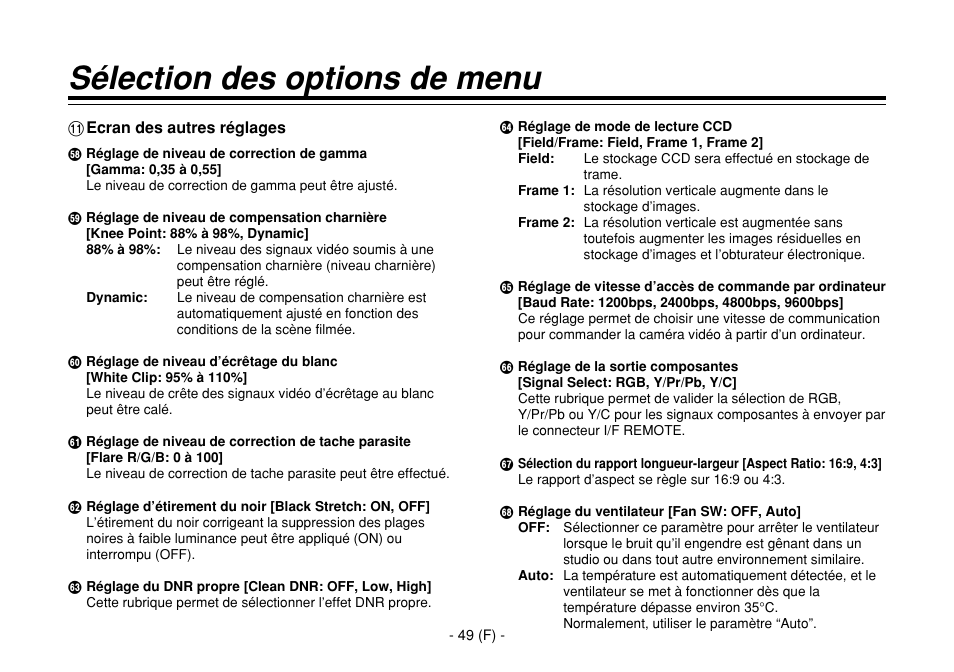 Sélection des options de menu | Panasonic AW-E860L User Manual | Page 166 / 292