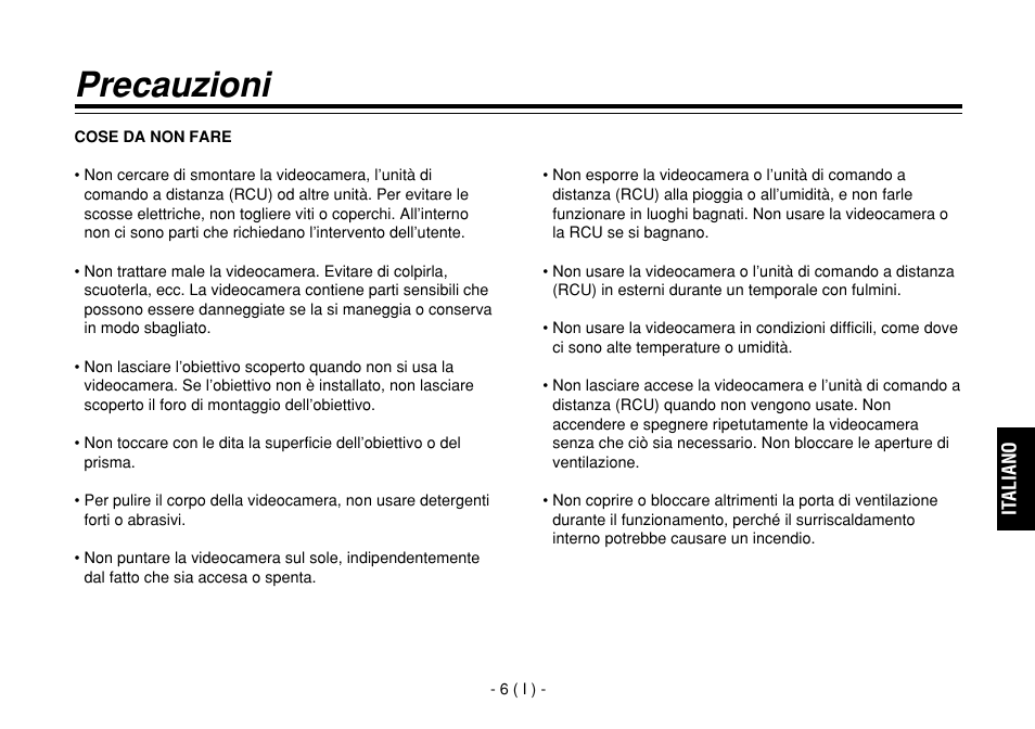 Precauzioni | Panasonic AW-E860L User Manual | Page 181 / 292