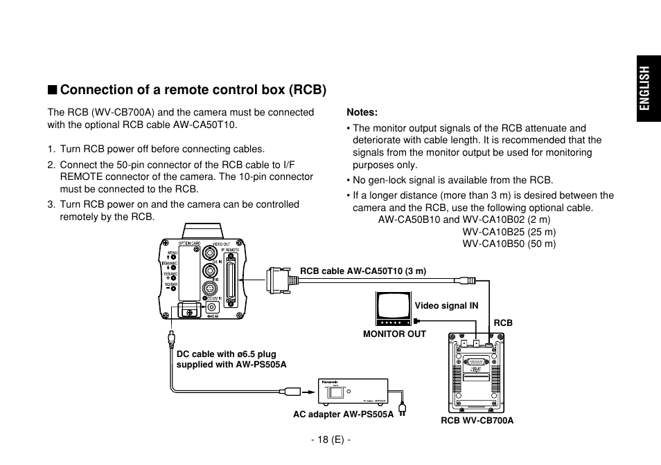 Connection of a remote control box (rcb) | Panasonic AW-E860L User Manual | Page 19 / 292