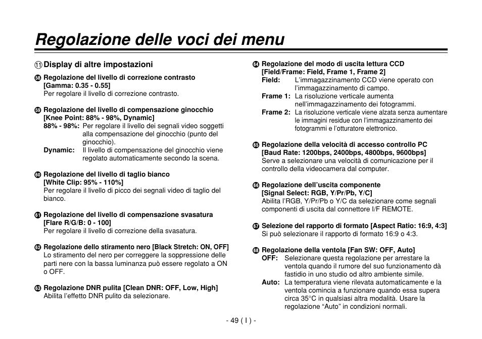 Regolazione delle voci dei menu | Panasonic AW-E860L User Manual | Page 224 / 292