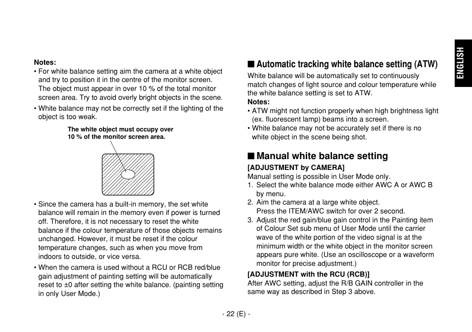 Automatic tracking white balance setting (atw), Manual white balance setting | Panasonic AW-E860L User Manual | Page 23 / 292