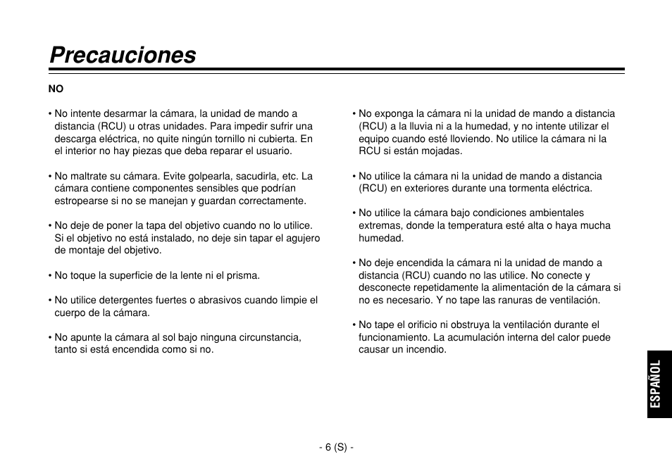 Precauciones | Panasonic AW-E860L User Manual | Page 239 / 292