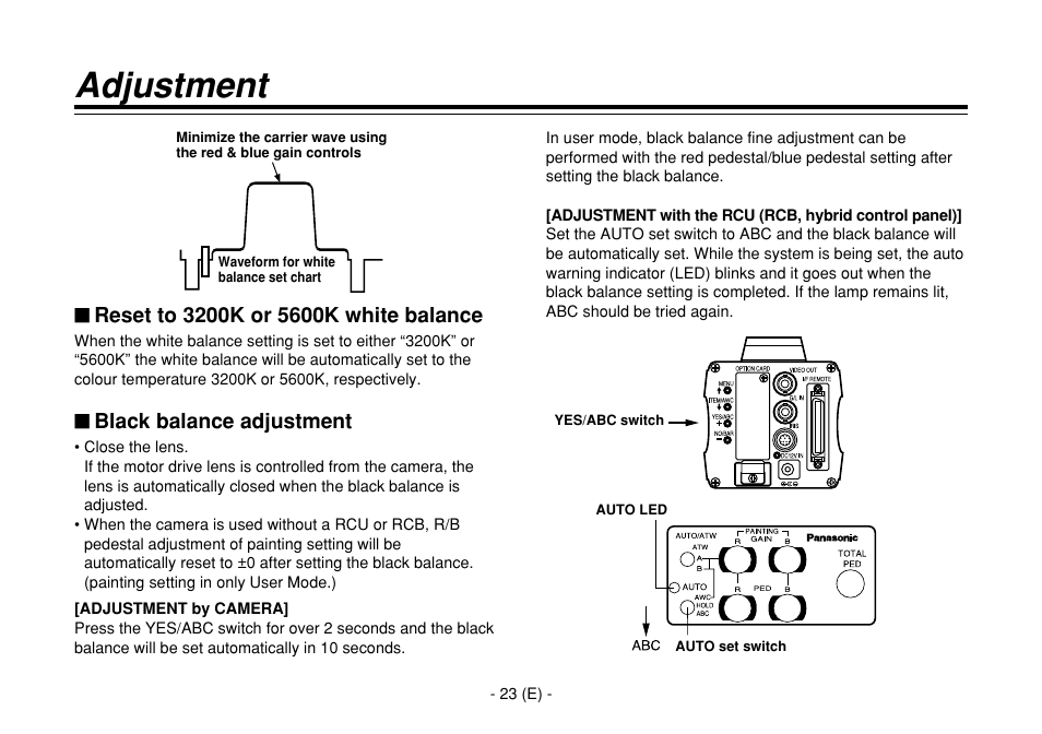 Adjustment, Black balance adjustment | Panasonic AW-E860L User Manual | Page 24 / 292