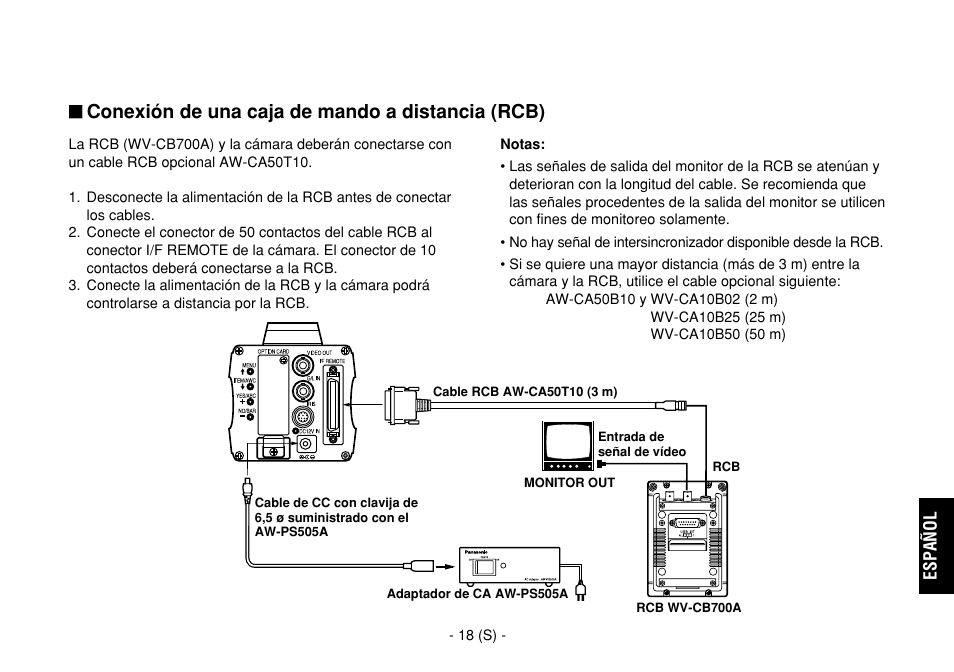 Conexión de una caja de mando a distancia (rcb) | Panasonic AW-E860L User Manual | Page 251 / 292