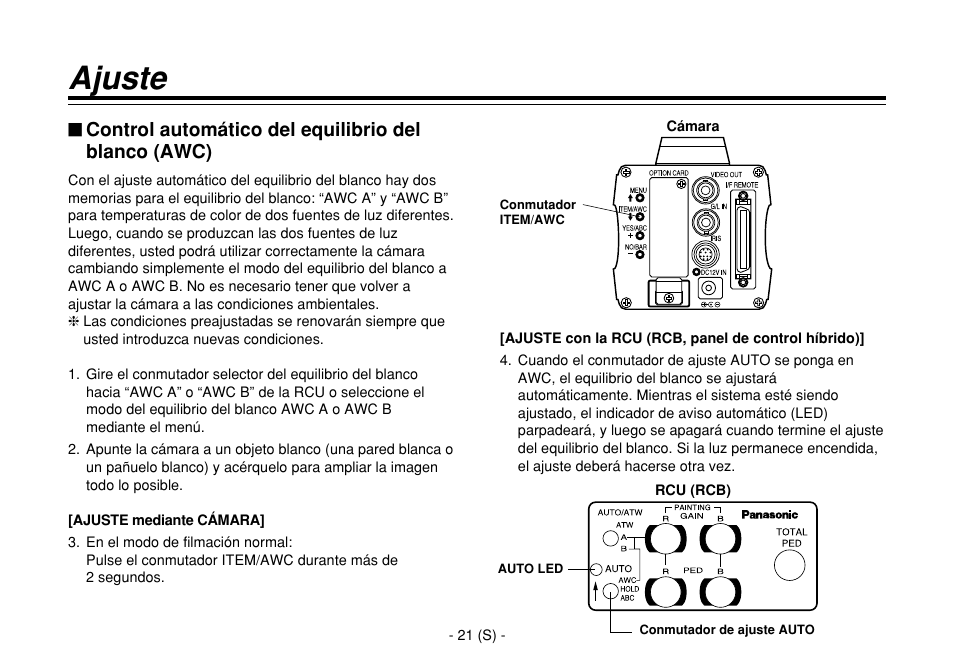 Ajuste, Control automático del equilibrio del blanco (awc) | Panasonic AW-E860L User Manual | Page 254 / 292