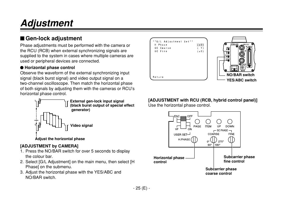 Adjustment, Gen-lock adjustment | Panasonic AW-E860L User Manual | Page 26 / 292