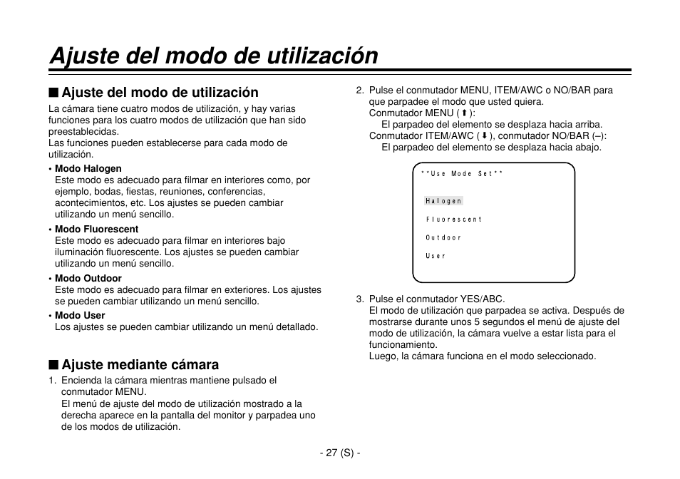 Ajuste del modo de utilización, Ajuste mediante cámara | Panasonic AW-E860L User Manual | Page 260 / 292