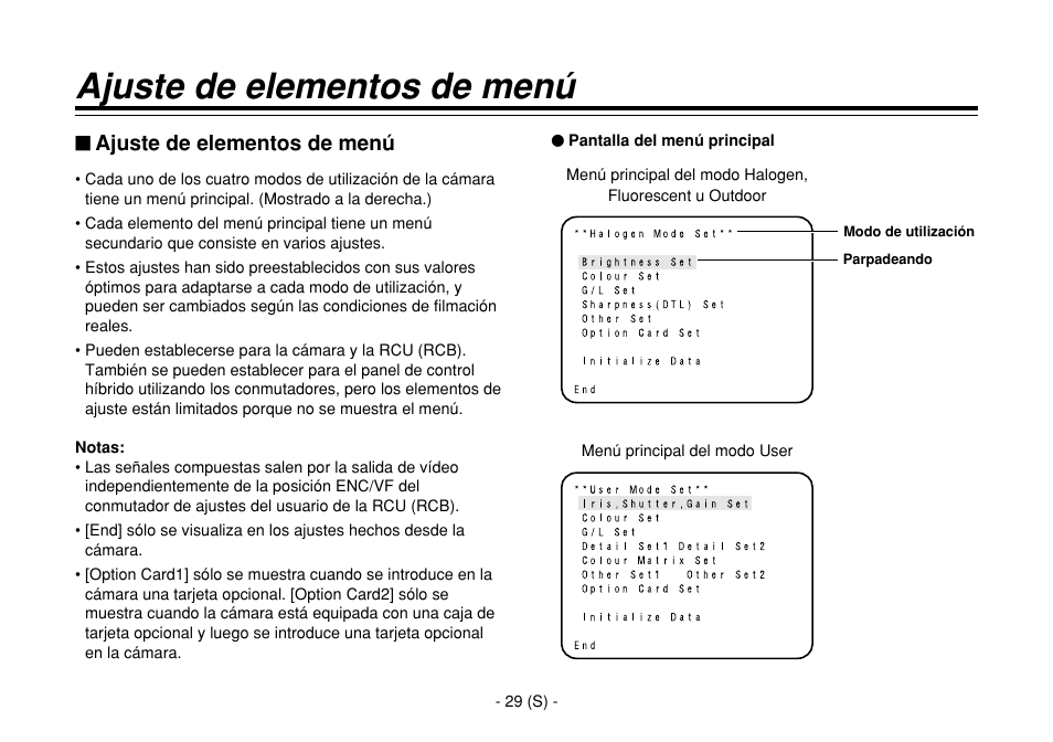 Ajuste de elementos de menú | Panasonic AW-E860L User Manual | Page 262 / 292