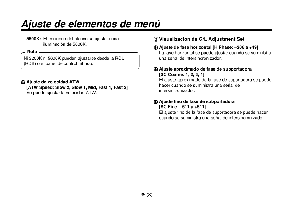 Ajuste de elementos de menú | Panasonic AW-E860L User Manual | Page 268 / 292