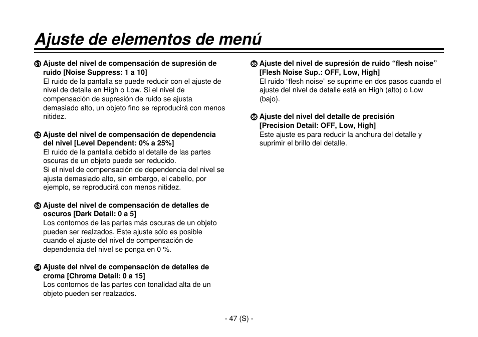 Ajuste de elementos de menú | Panasonic AW-E860L User Manual | Page 280 / 292