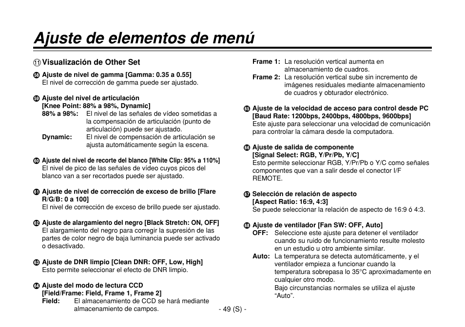 Ajuste de elementos de menú | Panasonic AW-E860L User Manual | Page 282 / 292