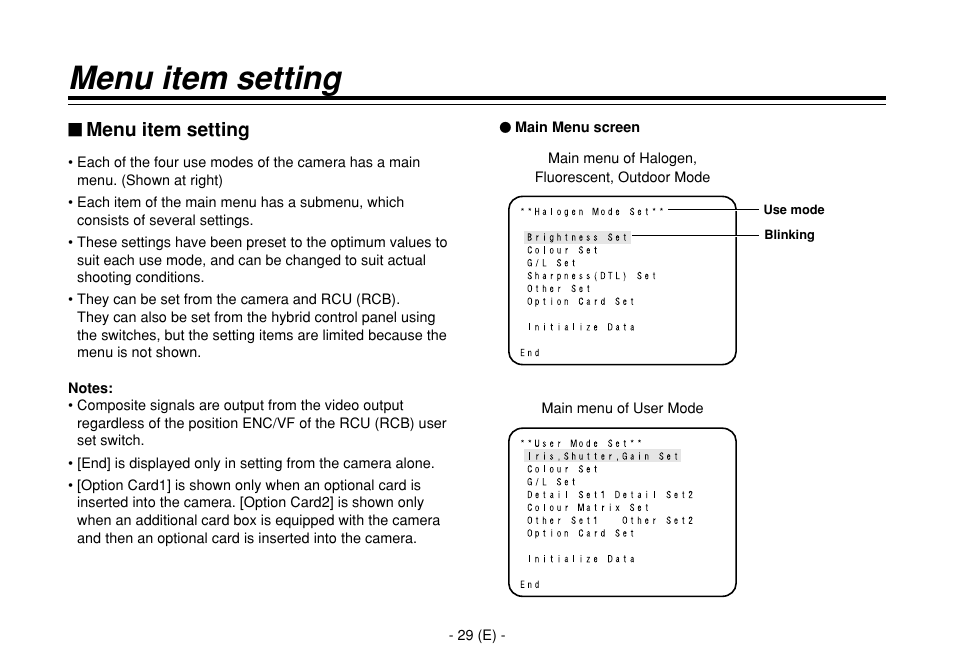 Menu item setting | Panasonic AW-E860L User Manual | Page 30 / 292