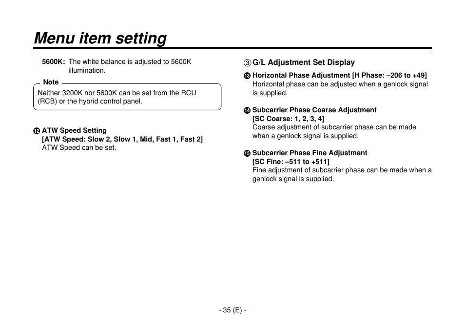 Menu item setting | Panasonic AW-E860L User Manual | Page 36 / 292