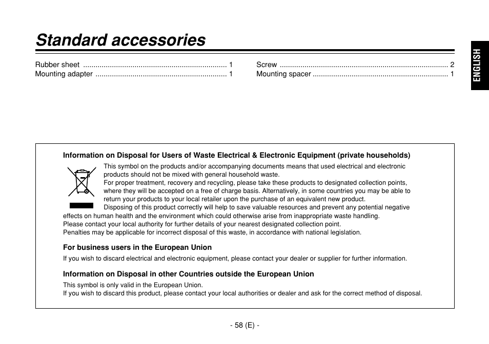 Standard accessories | Panasonic AW-E860L User Manual | Page 59 / 292