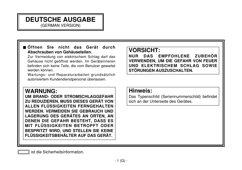 German, Deutsche ausgabe, Warnung | Vorsicht, Hinweis | Panasonic AW-E860L User Manual | Page 60 / 292