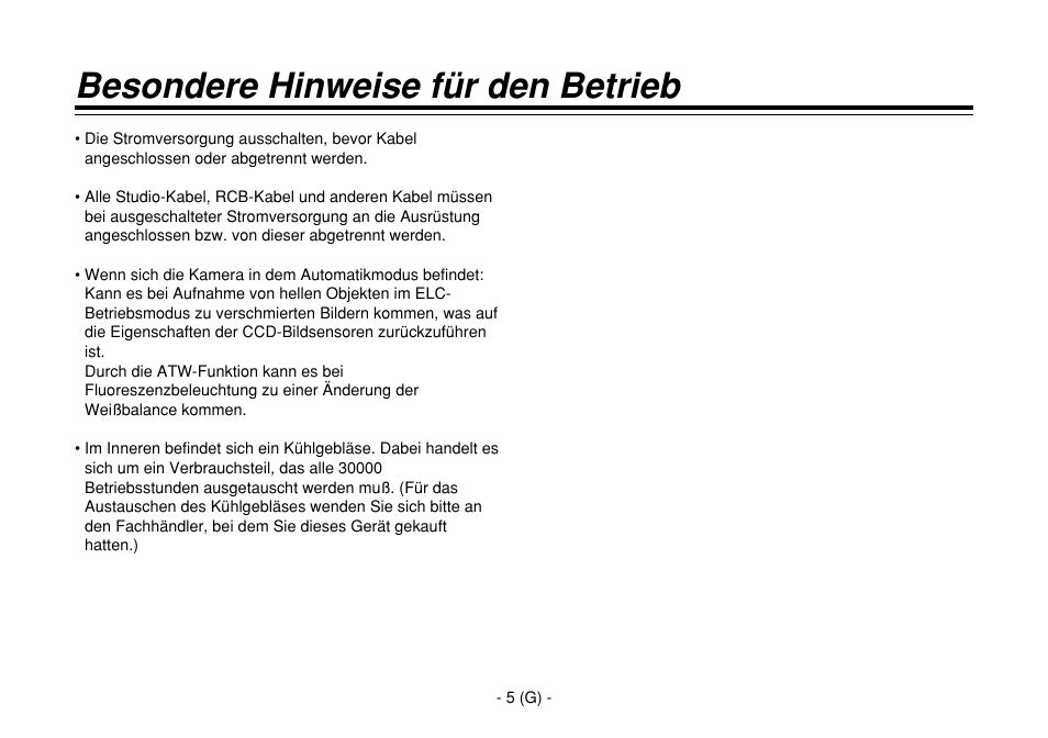 Besondere hinweise für den betrieb | Panasonic AW-E860L User Manual | Page 64 / 292