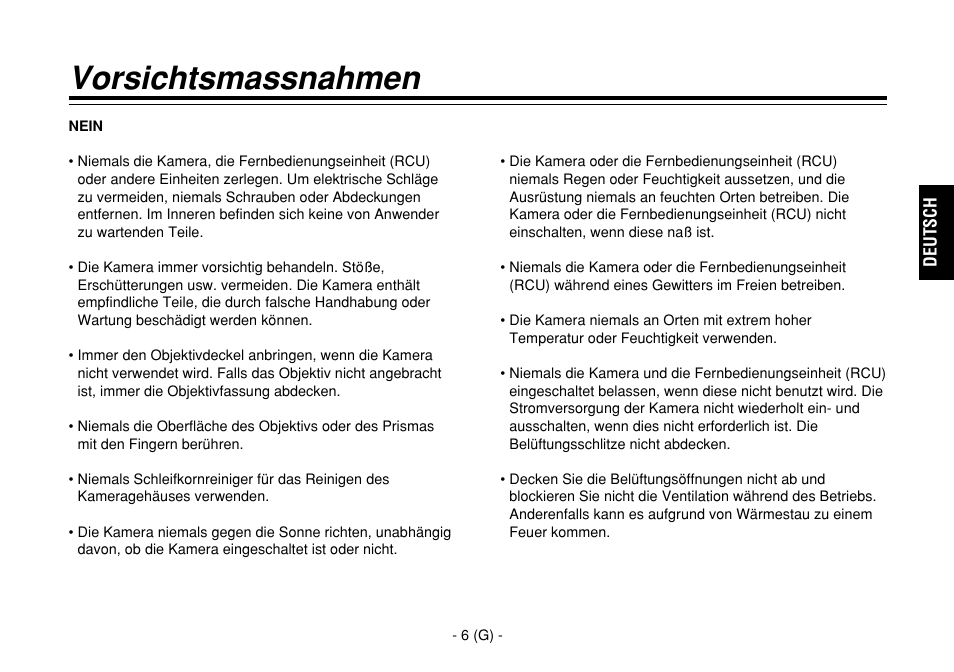 Vorsichtsmassnahmen | Panasonic AW-E860L User Manual | Page 65 / 292