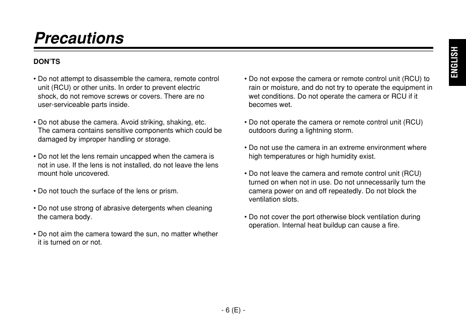 Precautions | Panasonic AW-E860L User Manual | Page 7 / 292