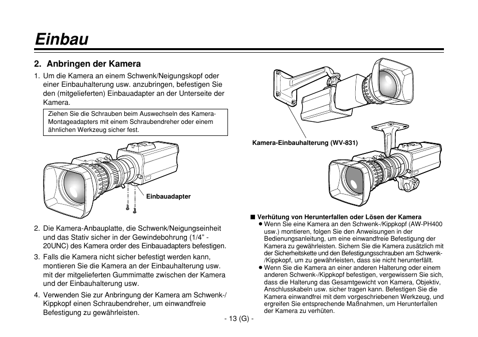 Einbau | Panasonic AW-E860L User Manual | Page 72 / 292