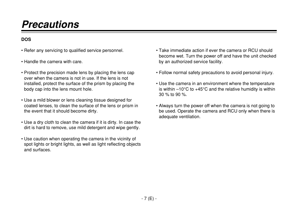 Precautions | Panasonic AW-E860L User Manual | Page 8 / 292