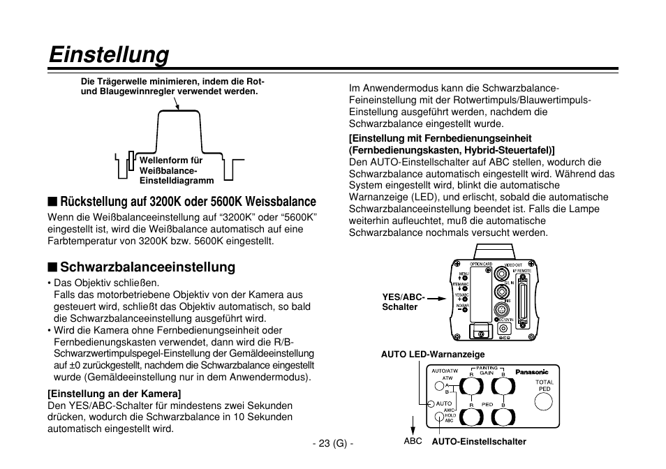 Einstellung, Schwarzbalanceeinstellung | Panasonic AW-E860L User Manual | Page 82 / 292