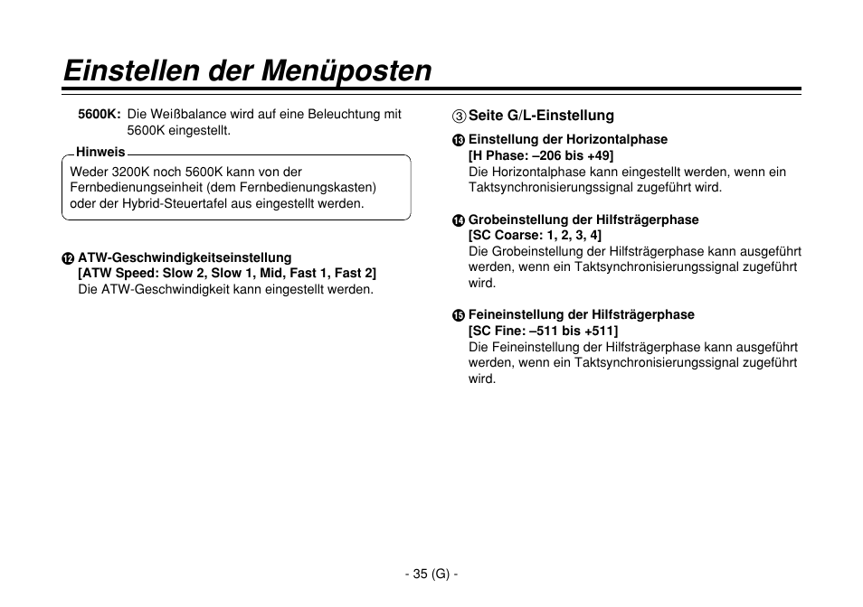 Einstellen der menüposten | Panasonic AW-E860L User Manual | Page 94 / 292