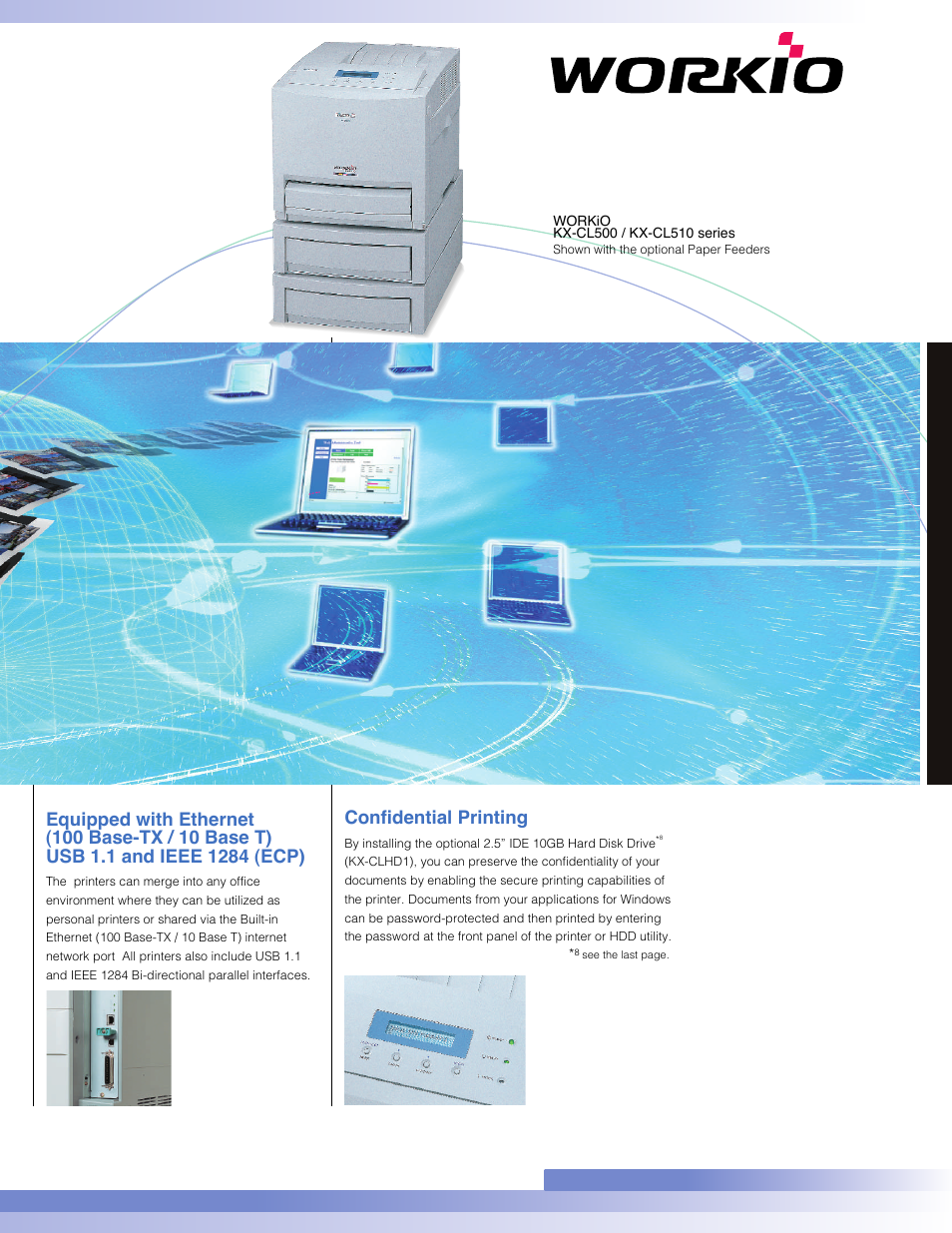Innovative technology at work, One-pass printing technology, High yield, easy-to-replace consumables | Confidential printing, High speed, one-pass printing technology, Induction heating technology, Intelligent printing | Panasonic KX-CL500 User Manual | Page 4 / 6