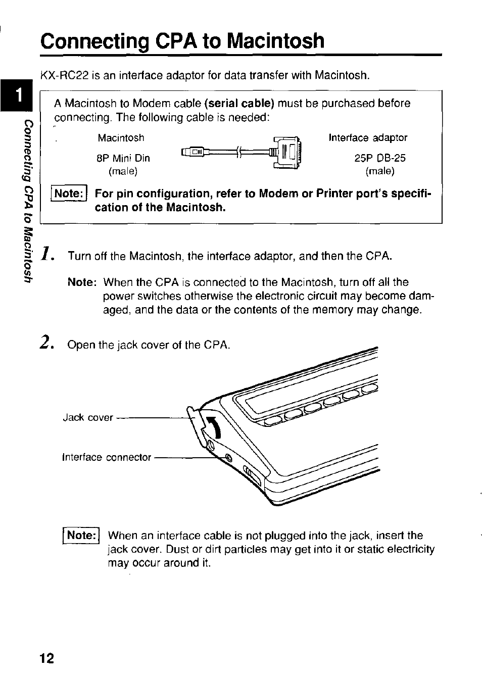 Connecting cpa to macintosh | Panasonic KX-RC22 User Manual | Page 12 / 48