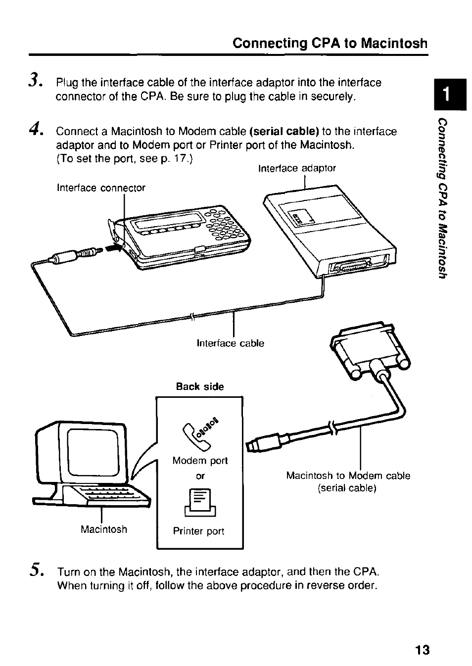 Connecting cpa to macintosh | Panasonic KX-RC22 User Manual | Page 13 / 48