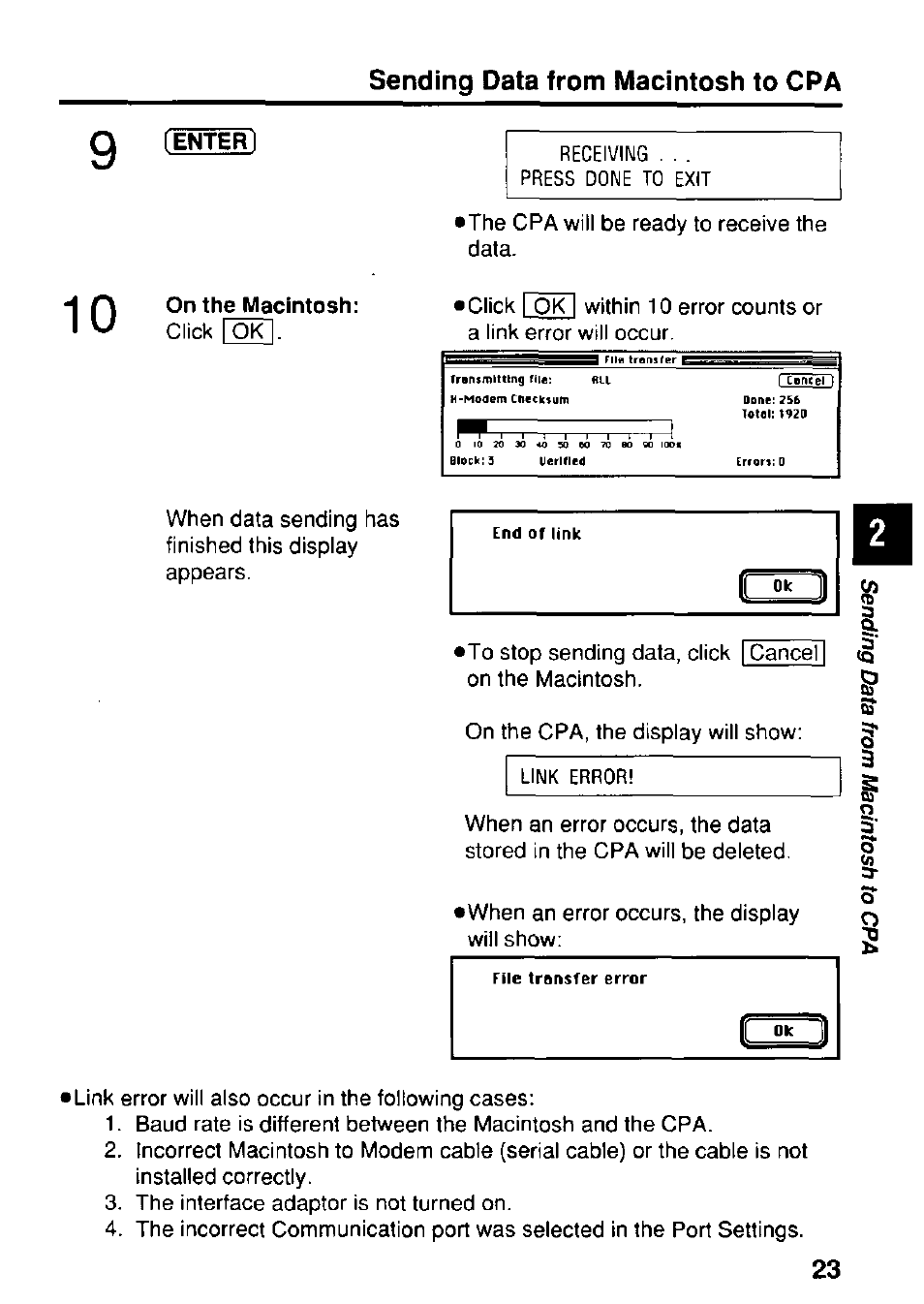 Enter, On the macintosh, Sending data from macintosh to cpa | Panasonic KX-RC22 User Manual | Page 23 / 48
