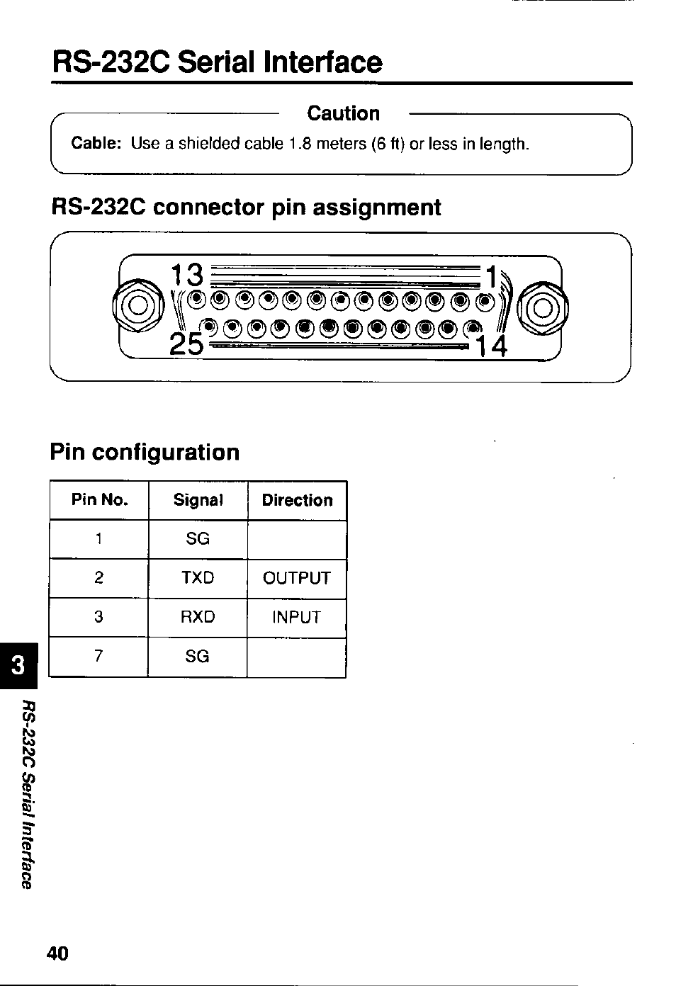 Rs-232c serial interface, Caution, Rs-232c connector pin assignment pin configuration | Panasonic KX-RC22 User Manual | Page 40 / 48