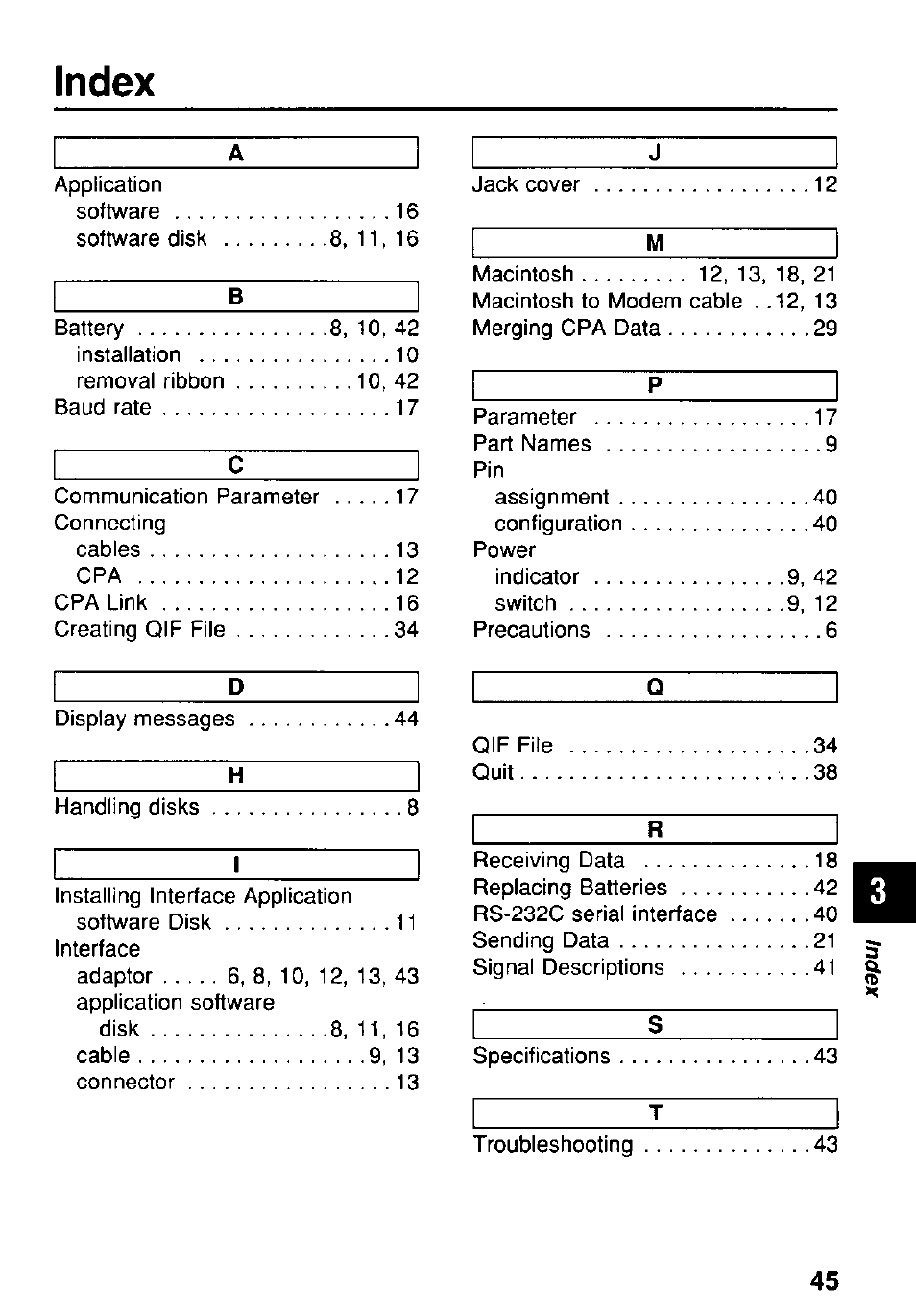 Index | Panasonic KX-RC22 User Manual | Page 45 / 48