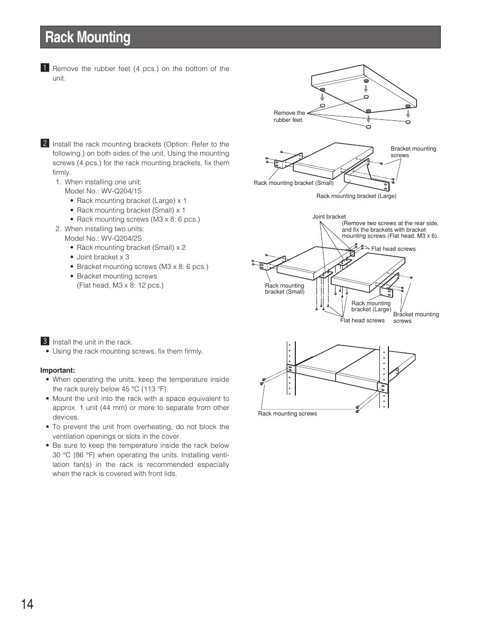 Rack mounting | Panasonic WJ-NT304  EN User Manual | Page 14 / 20