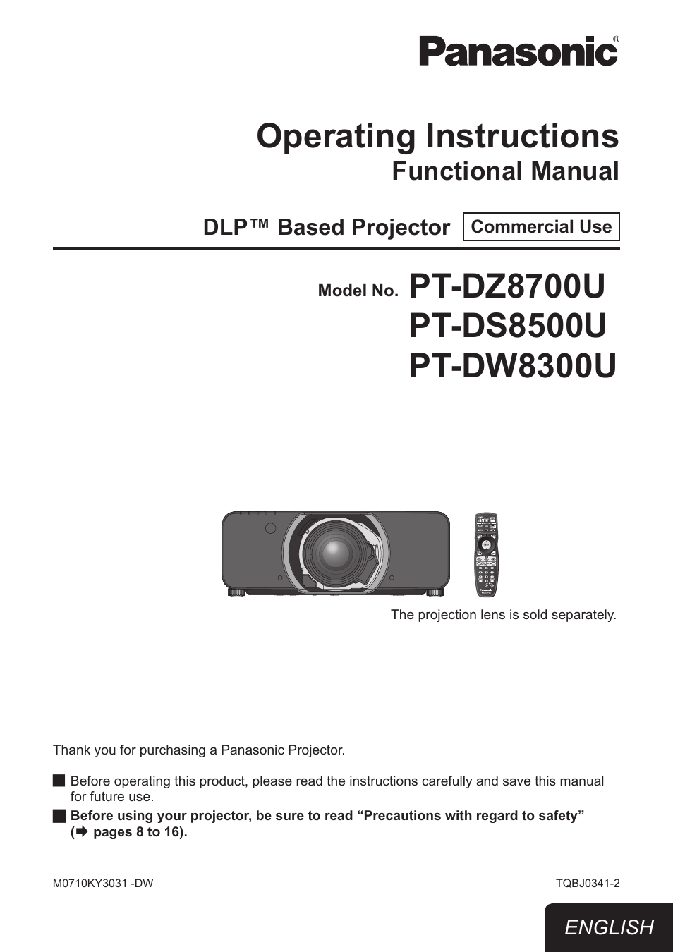 Panasonic PT-DW8300U User Manual | 129 pages