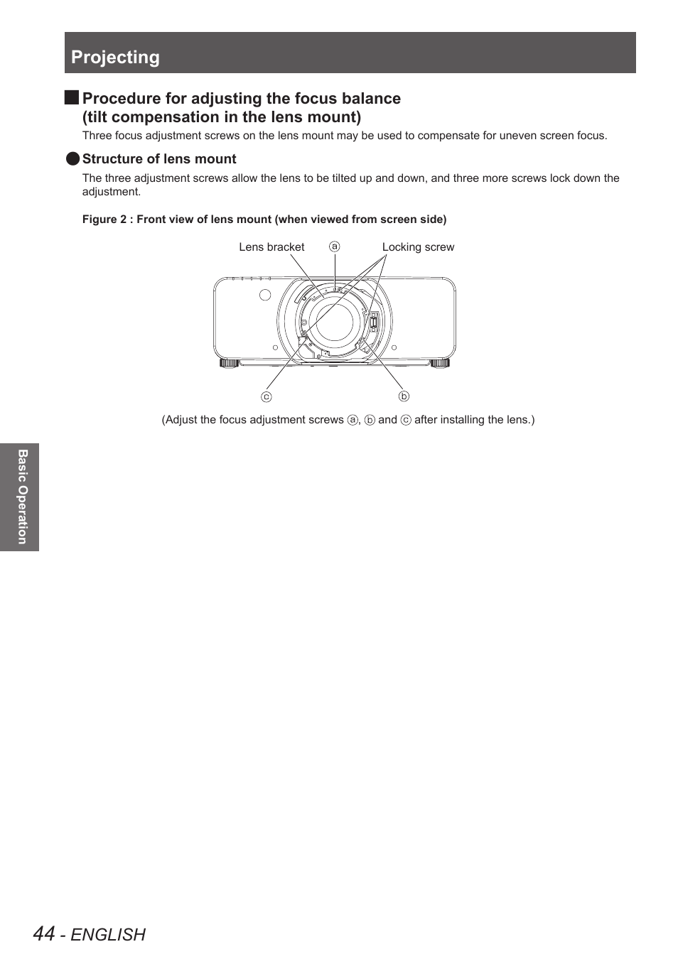Projecting, English | Panasonic PT-DW8300U User Manual | Page 44 / 129