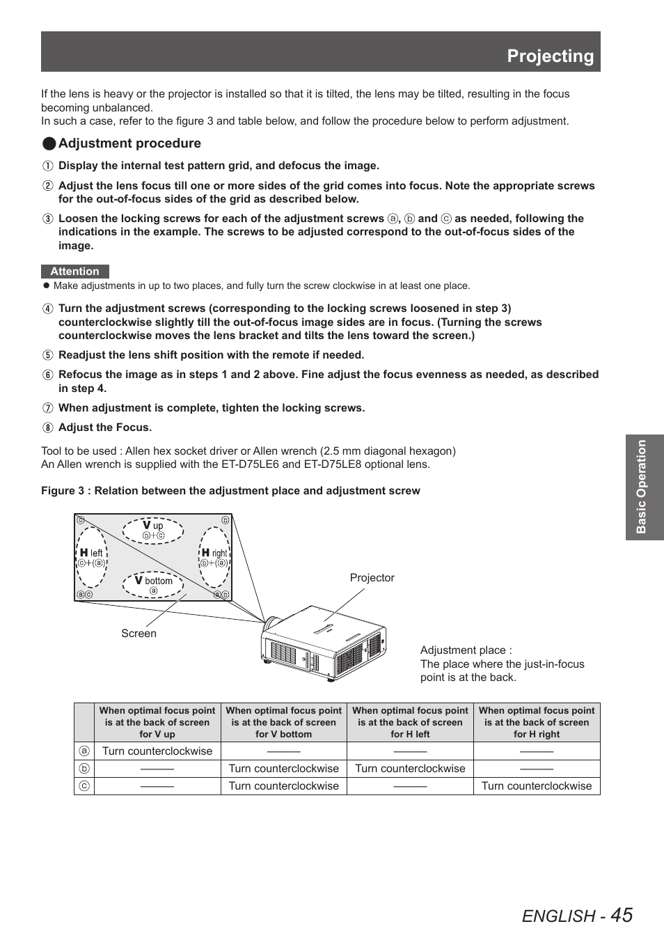 Projecting, English | Panasonic PT-DW8300U User Manual | Page 45 / 129