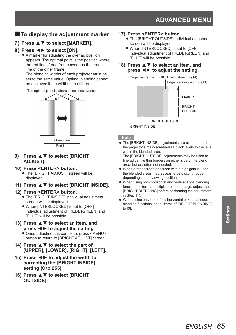 Advanced menu, English | Panasonic PT-DW8300U User Manual | Page 65 / 129