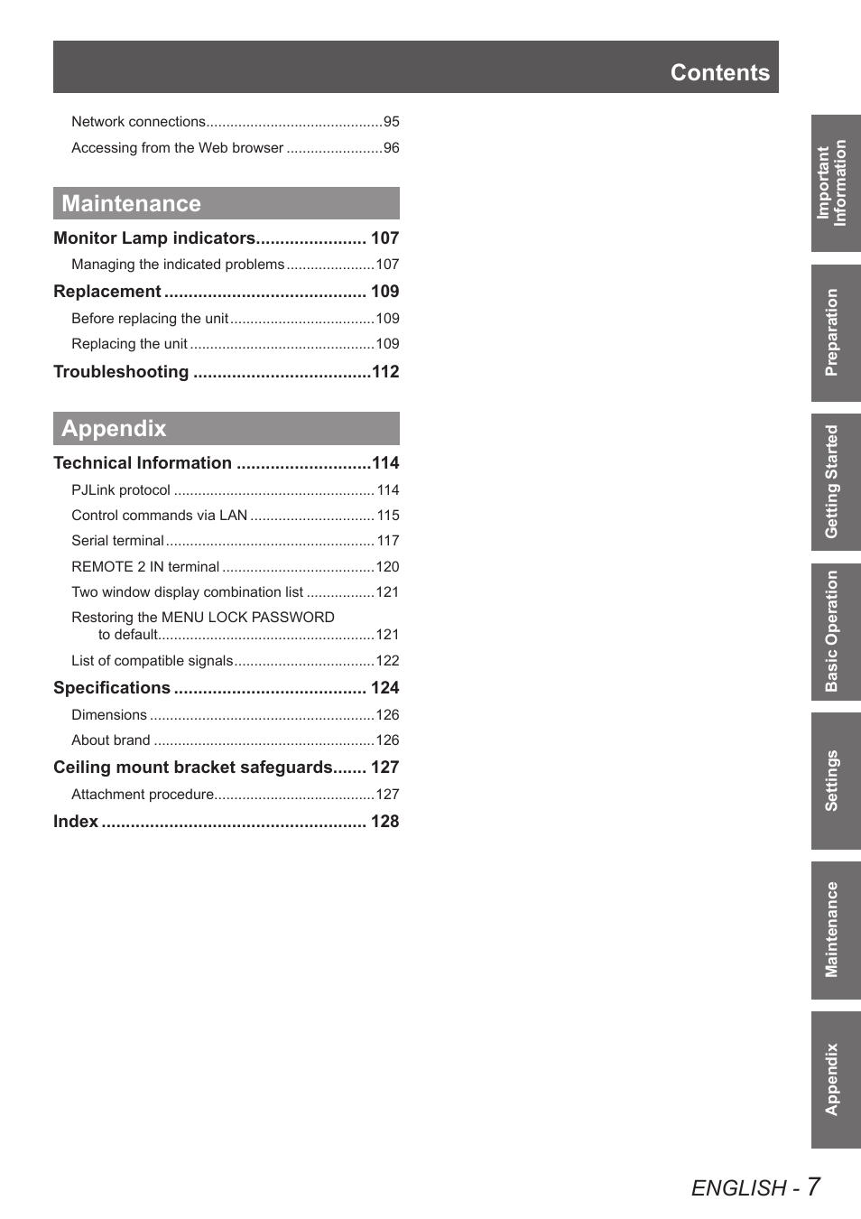Panasonic PT-DW8300U User Manual | Page 7 / 129