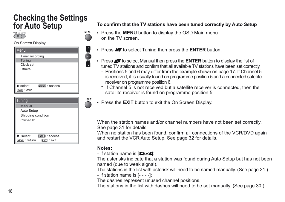 Checking the settings for auto setup | Panasonic NV-VP30EBL User Manual | Page 18 / 64