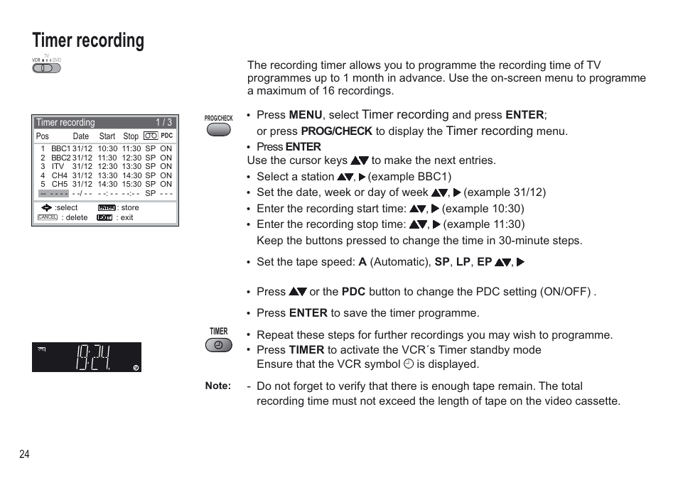 Timer recording | Panasonic NV-VP30EBL User Manual | Page 24 / 64