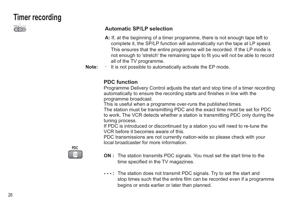 Timer recording | Panasonic NV-VP30EBL User Manual | Page 26 / 64