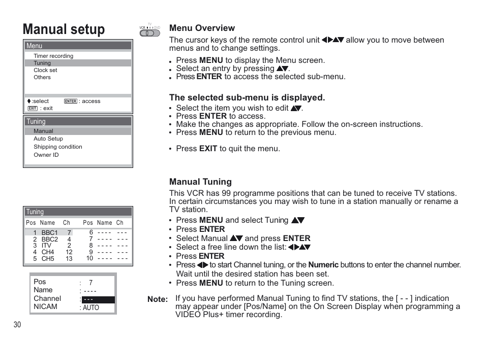 Manual setup | Panasonic NV-VP30EBL User Manual | Page 30 / 64