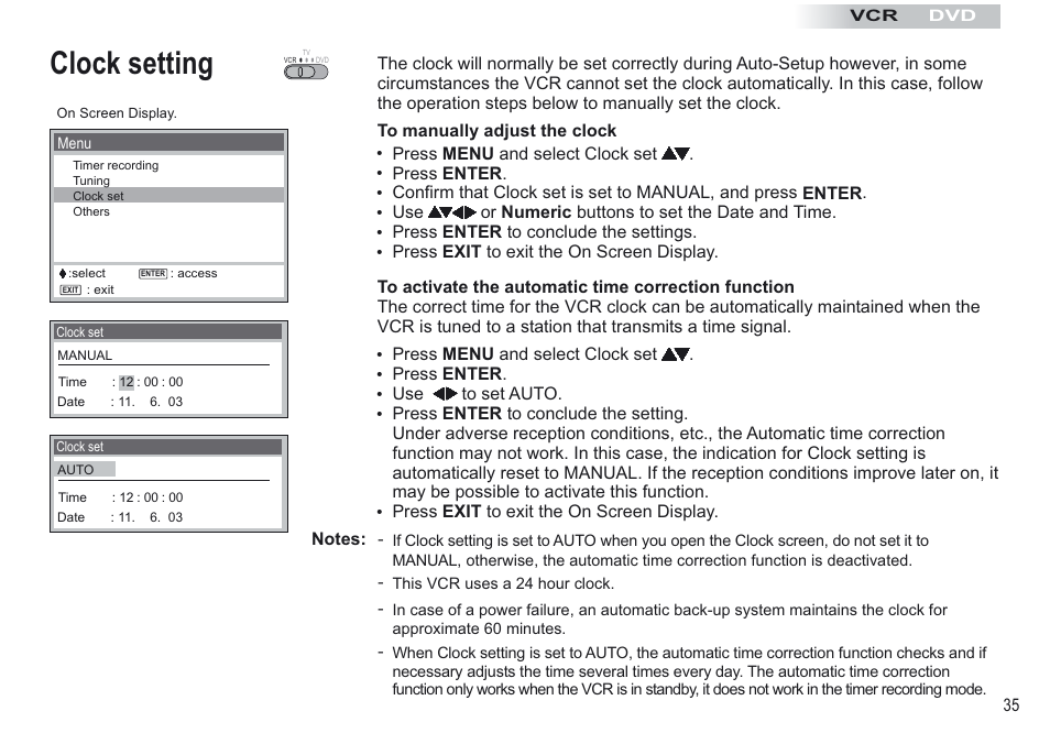 Clock setting | Panasonic NV-VP30EBL User Manual | Page 35 / 64