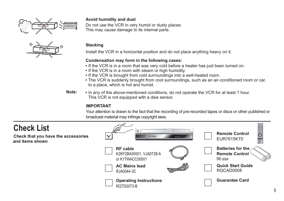 Check list | Panasonic NV-VP30EBL User Manual | Page 5 / 64